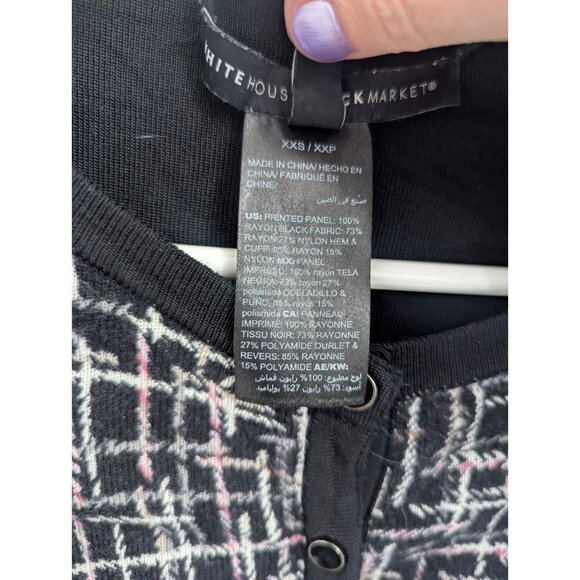 3/4 Sleeve Black, White, Pink Distressed Geometric Pattern Cardigan WHBM XXS - Picture 3 of 5